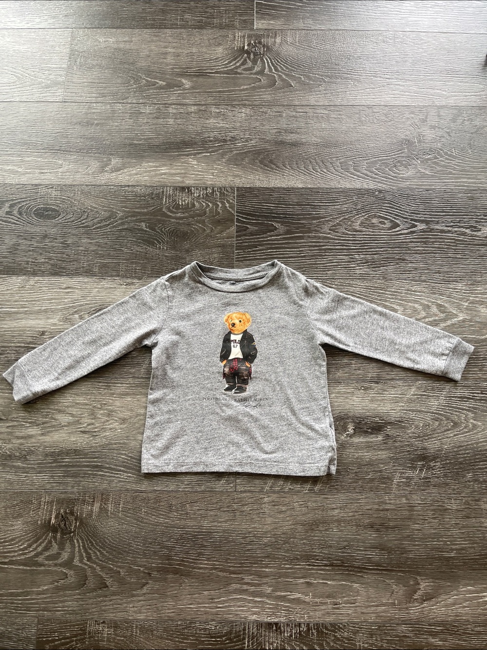 Polo by Ralph Lauren Gray Bear Graphic Long-Sleeve Tee